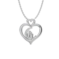 Silver heart necklace with sparkling zircon pavé and romantic couple silhouette pendant - Steel Color Heart Necklace N0456S