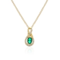 18K gold plated necklace with green oval stone and zircon accents on white background - Oval Green Gemstone/Style 22392