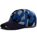 Berretto da baseball mimetico in pile blu con tesa in maglia blu scuro per l'inverno - Blu