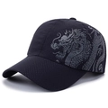 Cappellino da baseball nero in mesh a asciugatura rapida con stampa drago grigio sul lato - Regolabile / Blu navy