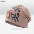 Khaki beanie with Rock STAR graffiti print in soft knit fabric for a street style look - STAR Style / Khaki