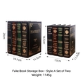 Set of two vintage wooden book-shaped storage boxes with classic gold embossed covers - Style A Set of 2