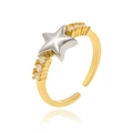 Detailed close-up of a golden open star ring with clear zircon accents on white background - Adjustable Open / Silver Star Gold Ring Style (CXJ-1431-A)
