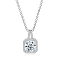 Luxury square halo pendant necklace featuring a round central stone in silver finish - Square Zirconia Necklace