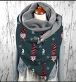 Thick warm scarf in dark green featuring Christmas gnomes, snowflakes and a metal buckle - 150*75cm / Dark Green Christmas Gnome (Image 39)