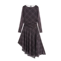 Kariertes Langarmkleid mit Rückenschnürung und asymmetrischem Saum auf weiß - S / Kariert