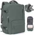 Large capacity green travel backpack with multi-compartment interior and storage space - Vertical Single Zipper / Dark Green