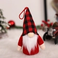 Hanging Christmas gnome ornament with red black plaid hat and warm white beard - Plaid Fabric Male Pendant