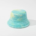 Close-up of soft lamb wool fabric with blue and yellow tie-dye patterns on the bucket hat - M / No.5 Blue & Yellow Tie-dye