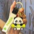 Süßer Panda Schlüsselanhänger aus Harz mit grünem Bambus und weißem Panda Webarmband - Panda Hält Bambus Horizontal (Gewebtes Armband)