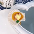 Funny food hair clip featuring a realistic oyster shell design on a heart mirror - Garlic Scallop
