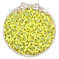 Yellow acrylic alphabet beads with black star and heart patterns for DIY jewelry making - Yellow Stars Moons Beads