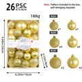 Set di 26 palline di Natale dorate assortite da 4 cm, 5 cm e 6 cm per decoro. - Stile Oro Q3-34 / Set da 26 (4/5/6cm misto)