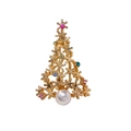 Spilla albero di Natale con strass colorati e perla bianca su base in lega dorata - Albero di Natale con Perle / YNCP3784