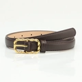 Dark brown PU leather belt with gold woven texture buckle for casual women's fashion - Coffee