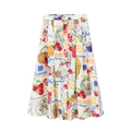 Floral print A-line maxi skirt with retro pattern and front buttons on white background - XS / Maxi Skirt