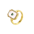 Elegant 18K gold-plated open ring with green heart stone and white mother of pearl inlay - Heart Green Zirconia Ring