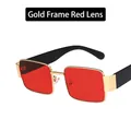 Retro rectangular sunglasses with a gold metal frame and vibrant red lenses - Gold Frame Red Lenses
