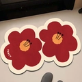 Irregular oil painting flower bath mat in red with FANCY text and non-slip backing - 40*60cm Absorbent Leather / Cinnabar Red Large Flower