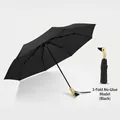 3-fold black umbrella with creative duck head wooden handle for sun and rain - No Coating / Black
