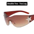 Occhiali Y2K senza montatura stile aviator lenti sfumate tè e stelle d'argento - Lenti Doppio Tè - Aste Tè