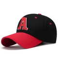 Two-tone black and red baseball cap with embroidered letter A in a classic 3D style - Center Embroidered A Red Brim Black Crown