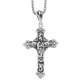 Classic silver stainless steel cross pendant necklace with vintage figure relief - Pendant Only (No Chain) / Antique Steel