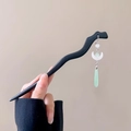 Handcrafted black wood hair stick featuring a crescent and water drop pendant design - 144# Black Hairpin - Moon Pendant