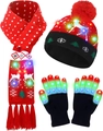 Ensemble de Noël LED tricoté avec motifs renne comprenant bonnet écharpe et gants - Ensemble Écharpe Double Cerf Rouge
