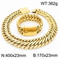 Goldenes 23mm Edelstahl-Cuban-Ketten-Set bestehend aus Halskette und Armband 362g - Goldene Halskette 400x23mm + Armband 170x23mm Set / Gold