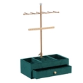 Golden jewelry tower with dark green velvet drawer base for necklace and earring storage - Dark Green Velvet Gold Stand (TXXK-1117G)