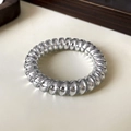 Metallic silver spiral hair tie with high-elasticity phone cord design and shiny finish - Small / Silver