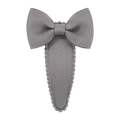 Detail view of the gray grosgrain ribbon bow with a fabric covered snap hair clip - Gray