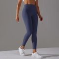 Women's high waist yoga leggings in dark grey blue with seamless body-shaping fit - Dark Blue