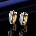 Classic gold hoop earrings with square cubic zirconia inlays on a black surface - Golden Led Ear Clips - 152