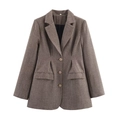 Blazer cintré pour femme en laine marron à chevrons avec fermeture à trois boutons - XS / Marron