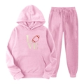 Survêtement rose en polaire pour femme avec sweat à capuche et jogging imprimé LOVE - S (L) / Haut Et Bas / Rose Style 7