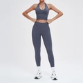 Ensemble de sport sans couture bleu graphite avec legging taille haute et crop top - S / Haut Et Bas / Soutien-gorge de sport + Leggings / Gris Bleu