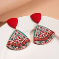Böhmische Acryl-Ohrhänger in Dreiecksform mit buntem Ethno-Blumenmuster und Silbernadel - Bunt