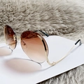 Fashionable rimless round sunglasses with brown gradient lenses and gold metal frame - Gold Frame Gradient Tea Lens