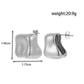 Polished silver stainless steel irregular chunky stud earrings with butterfly backs - Silver Irregular Square