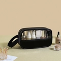 Portable black toiletry bag with transparent window and side handle for travel storage - Small / Black