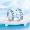 Elegant S925 sterling silver hoop earrings with alternating purple and white crystals - White Gold Plated Copper / Purple