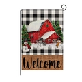 Christmas garden flag with buffalo plaid, red barn, snowman, and Welcome text - 30*45cm / Welcome Red Barn (HYQ030-39)