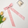 Elegante fermaglio per capelli in velluto rosa con nastri lunghi e fiocco chic - Rosa