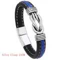 Men's braided leather bracelet in black and blue with silver alloy magnetic clasp 21cm - 21cm / Black and Blue