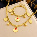 Set gioielli vintage in acciaio inossidabile con ciondolo sole e gemma rossa - Set da 2 Pezzi (N3423 B1678)