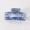 Pinza de pelo rectangular hueca con patrón Evil Eye azul y acabado de acetato brillante - C3-1-14 Azul Púrpura Blanco Mix