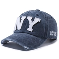 Distressed navy blue cotton baseball cap with vintage wash and white NY embroidery - Adjustable / Navy Blue