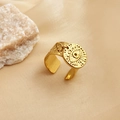 Adjustable golden stainless steel ring featuring an embossed evil eye charm on a flat band - Evil Eye